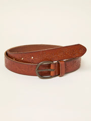 Tan Brown Embossed Leather Belt