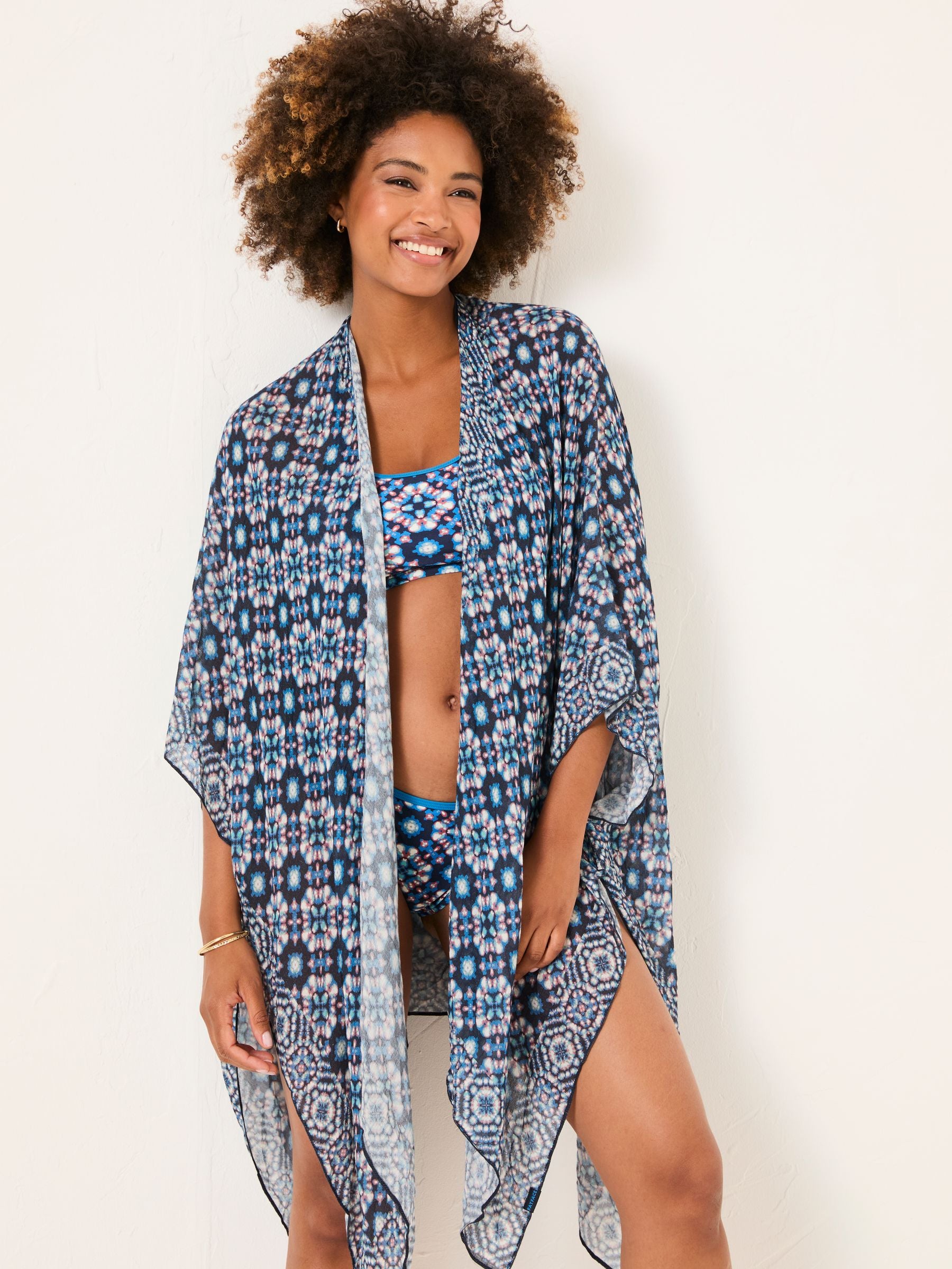 Blue Geometric Printed Kimono