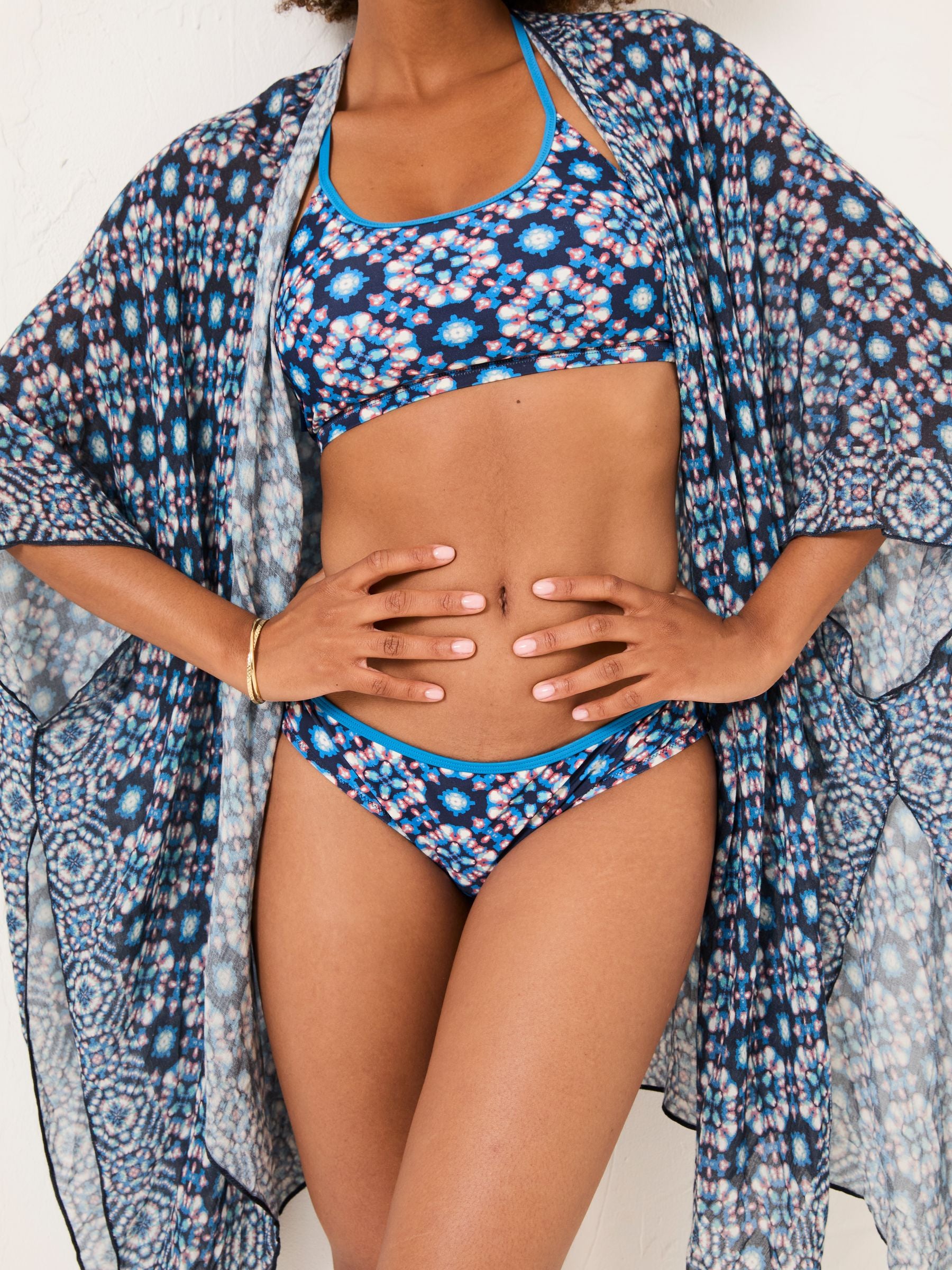Blue Geometric Printed Kimono