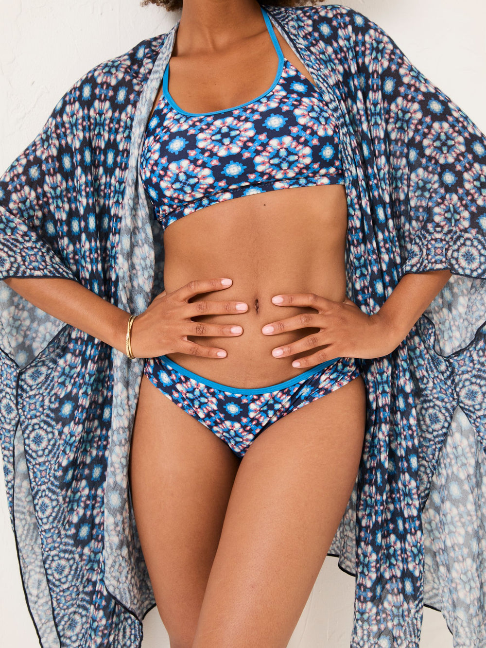 Blue Geometric Printed Kimono