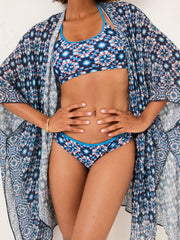 Blue Geometric Printed Kimono