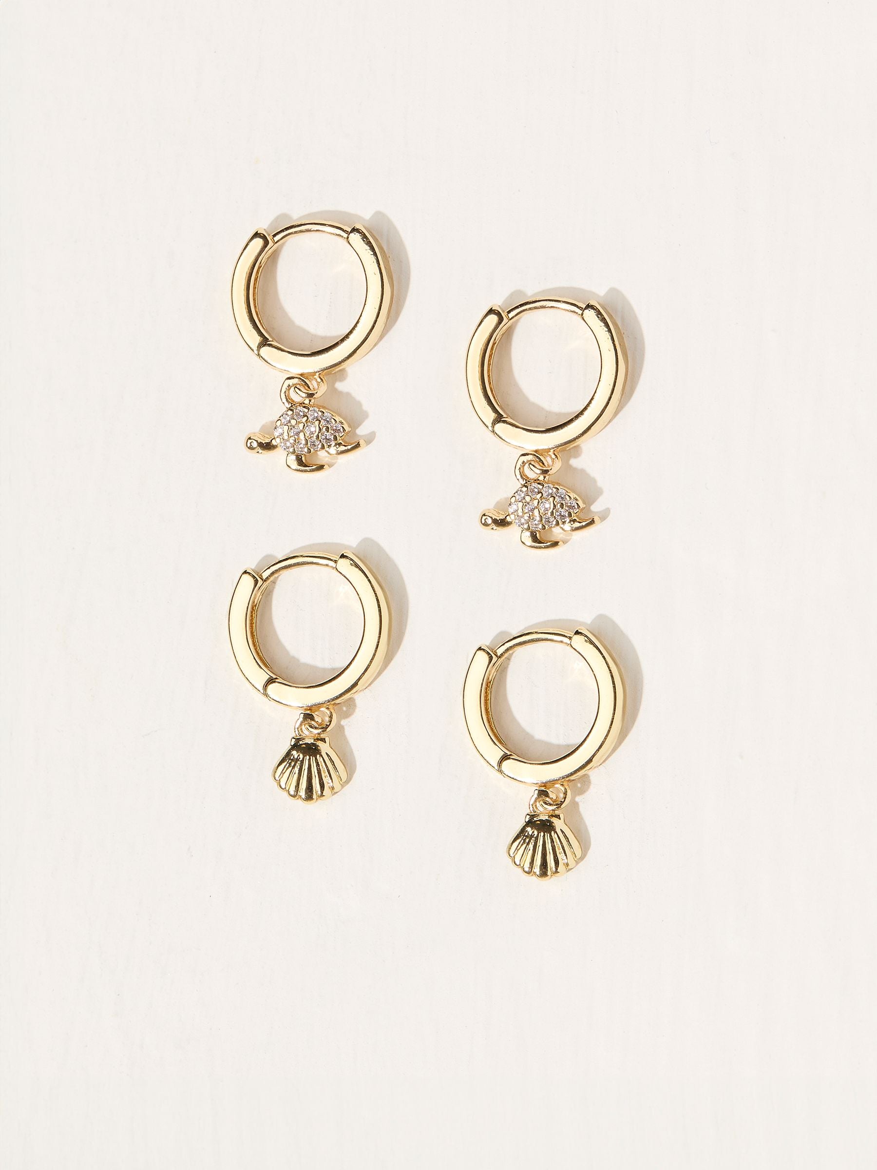 Gold Tone Seaside Huggie Hoops Earrings 2 Pack