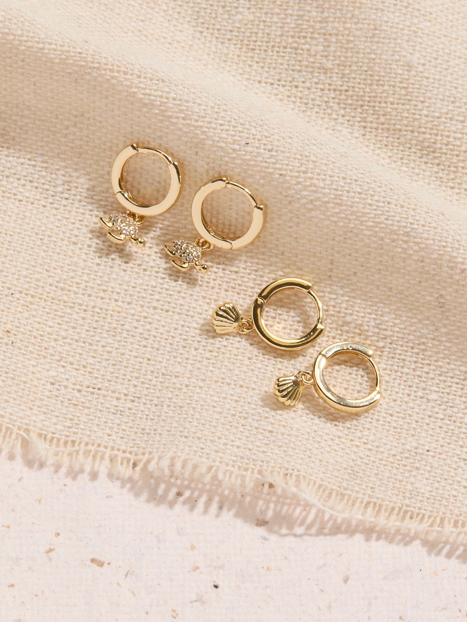 Gold Tone Seaside Huggie Hoops Earrings 2 Pack