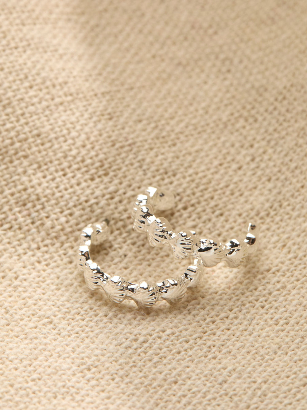 Silver Tone Shell Chain Hoop Earrings