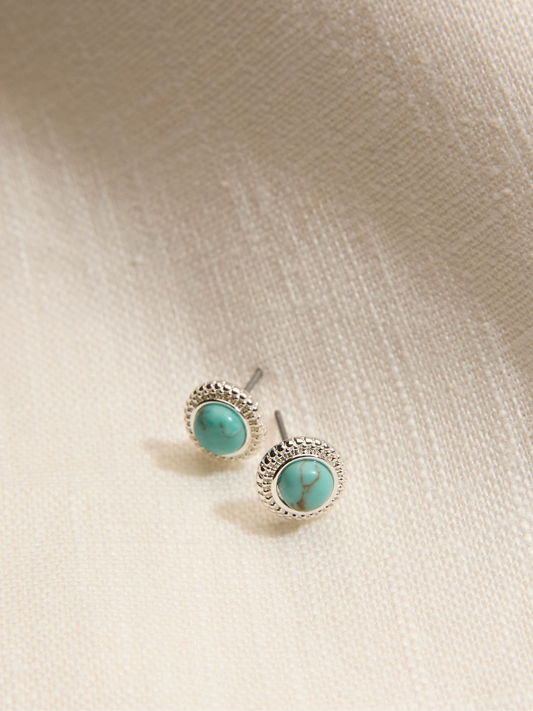 Silver Tone Stone Stud Earrings