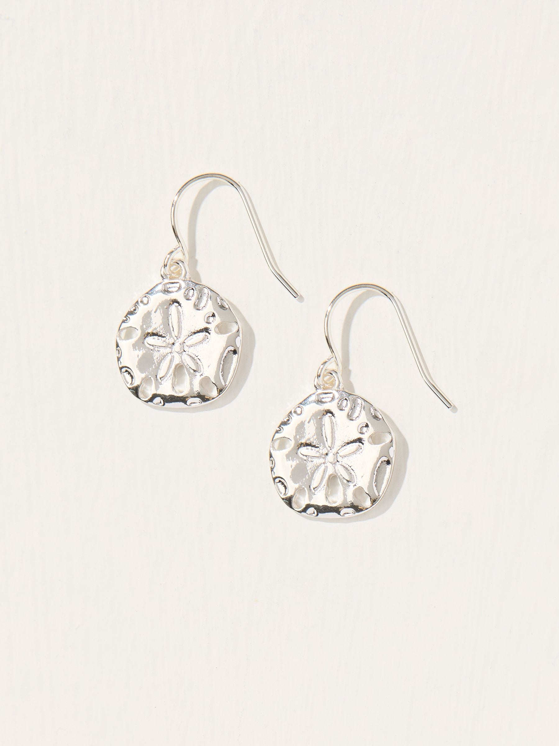 Silver Tone Hammered Circle Drop Earrings