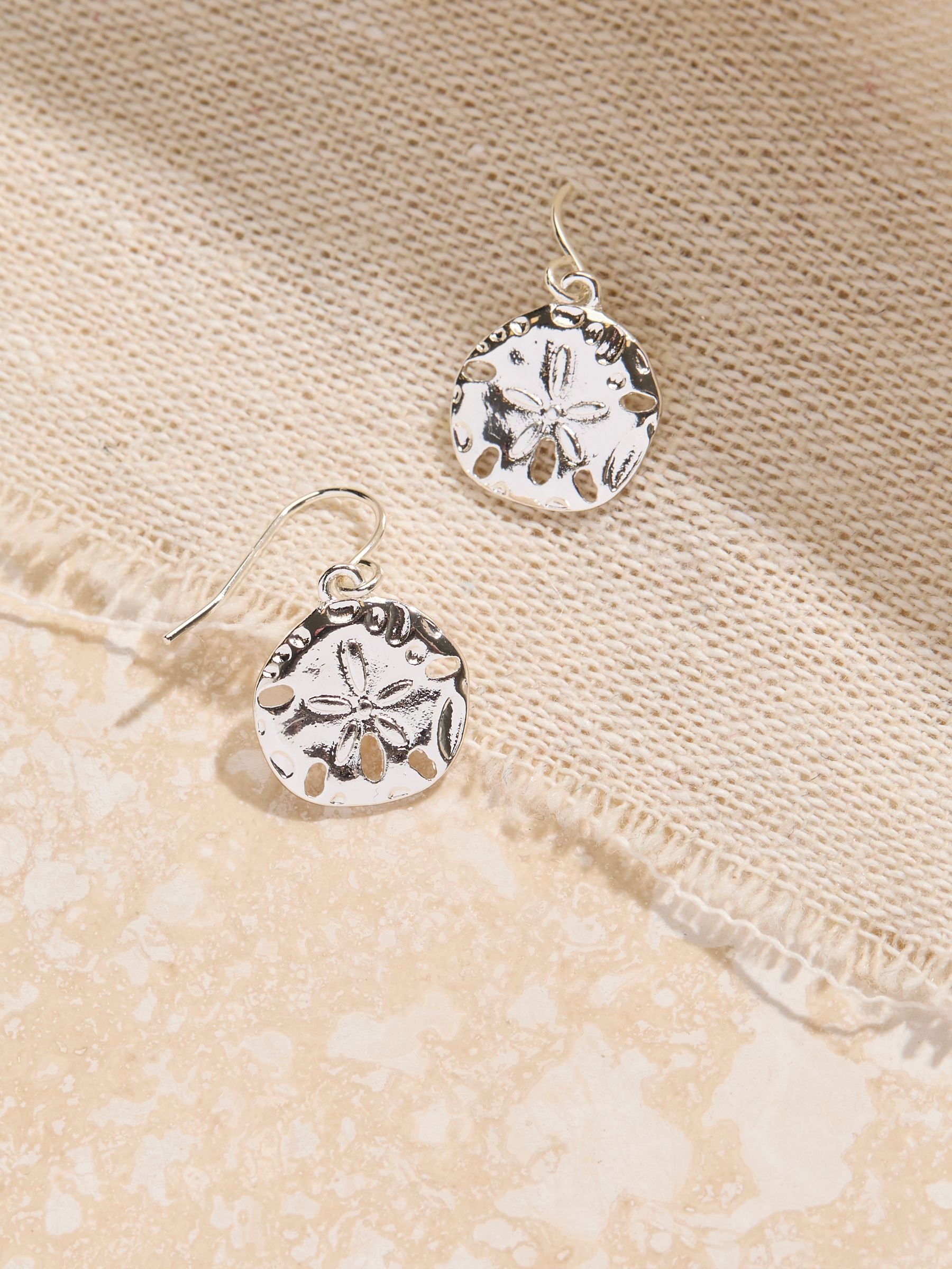 Silver Tone Hammered Circle Drop Earrings