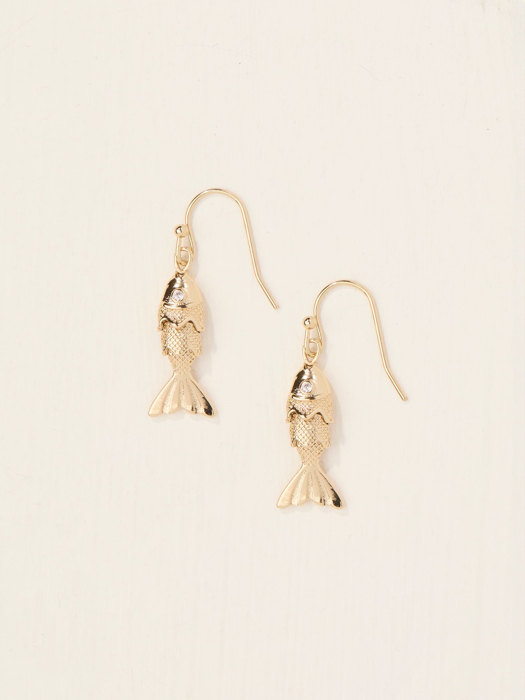 Gold Tone Fish Drop Earrings