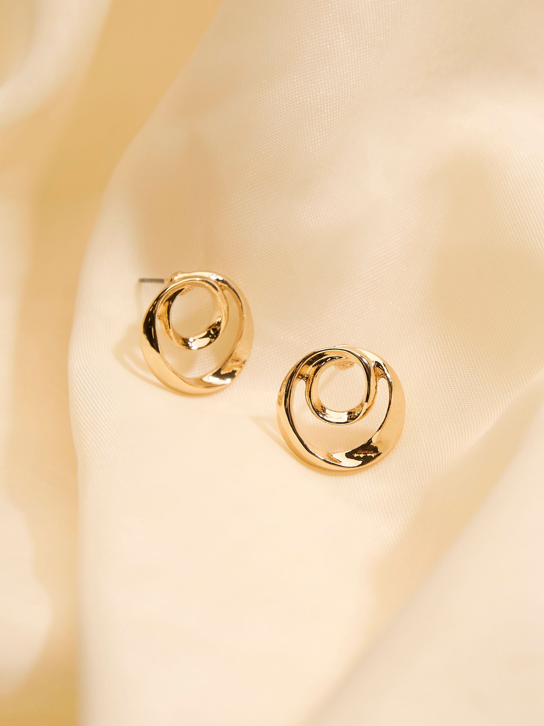 Gold Coloured Large Swirl Stud Earrings