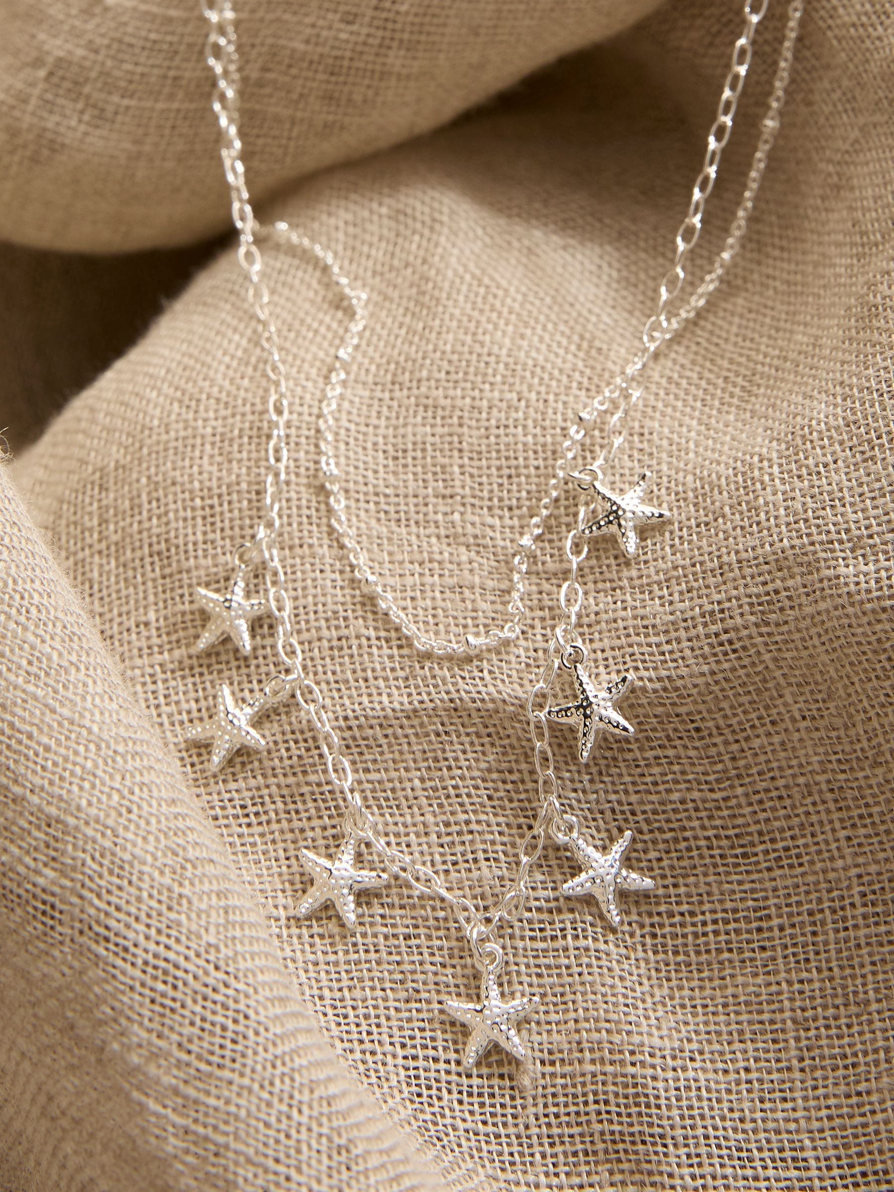 Silver Tone Starfish Layered Necklace