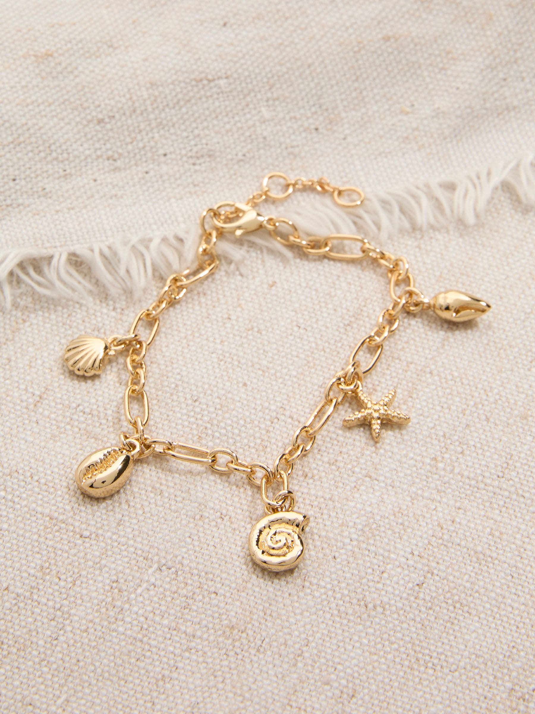 Gold Tone Shell Charm Bracelet