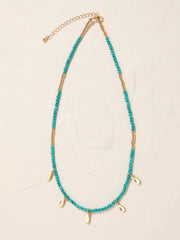 Turquoise Blue Beaded Charm Necklace