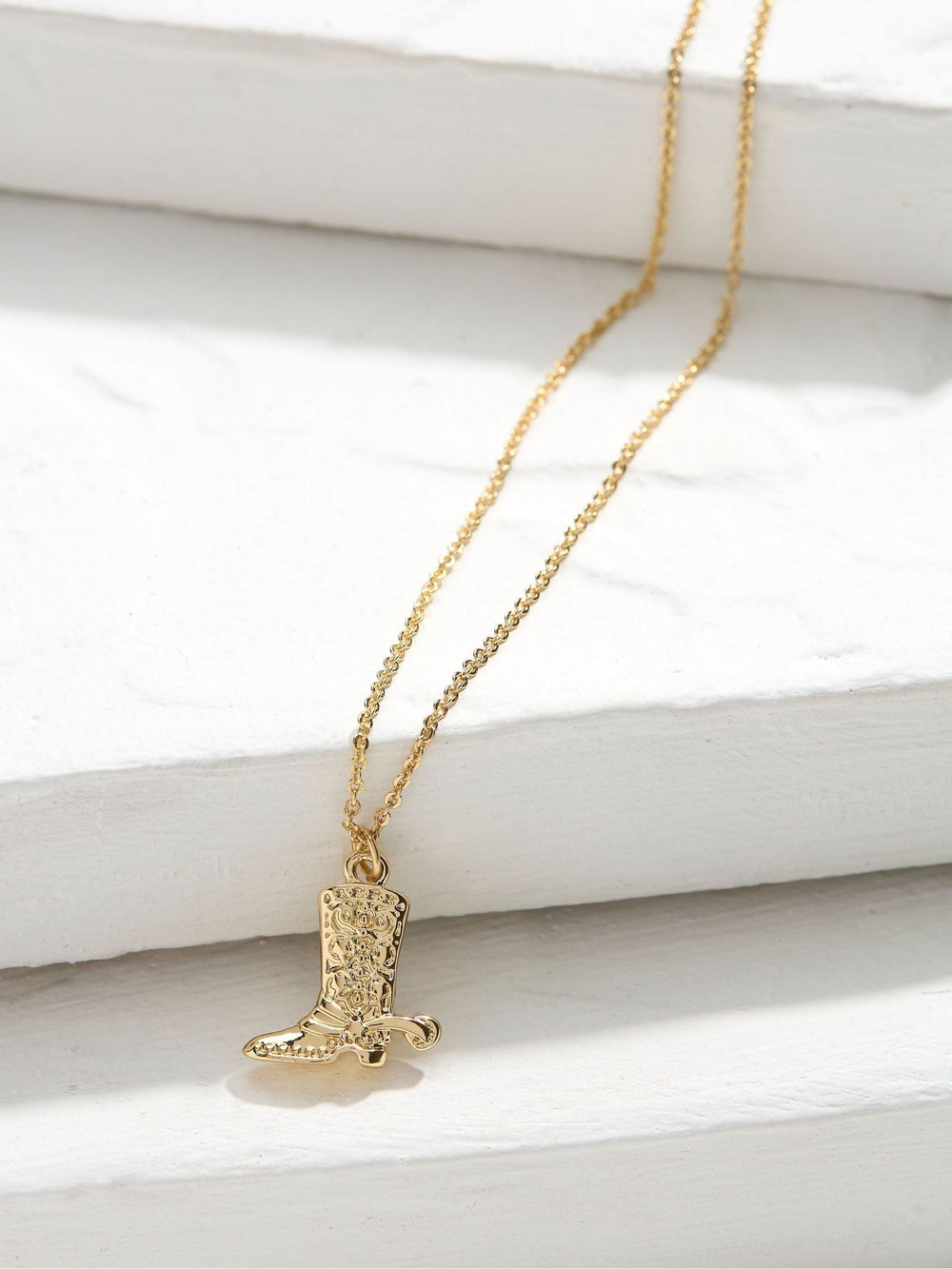 Gold Tone Cowboy Boot Pendant Necklace
