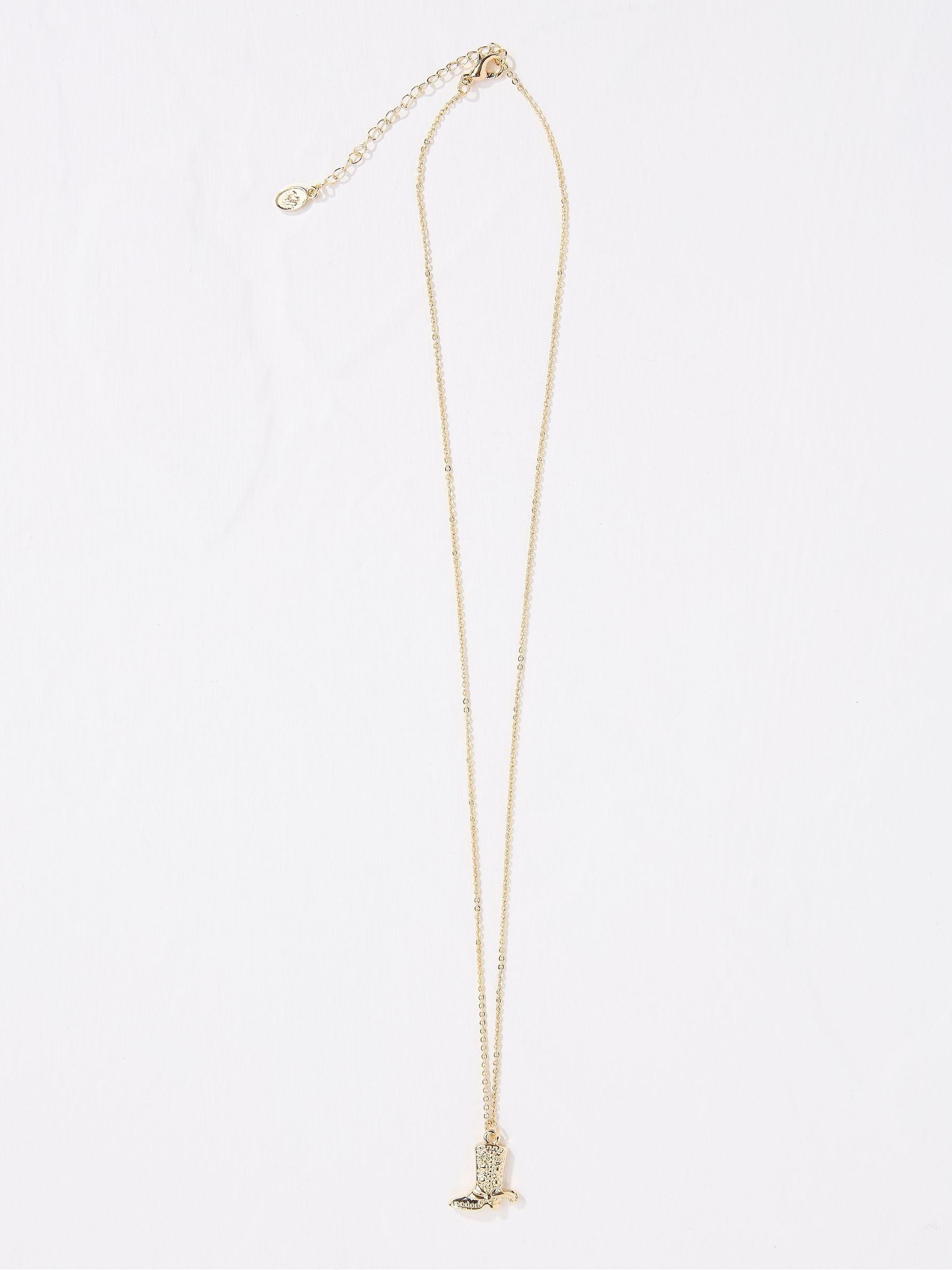 Gold Tone Cowboy Boot Pendant Necklace