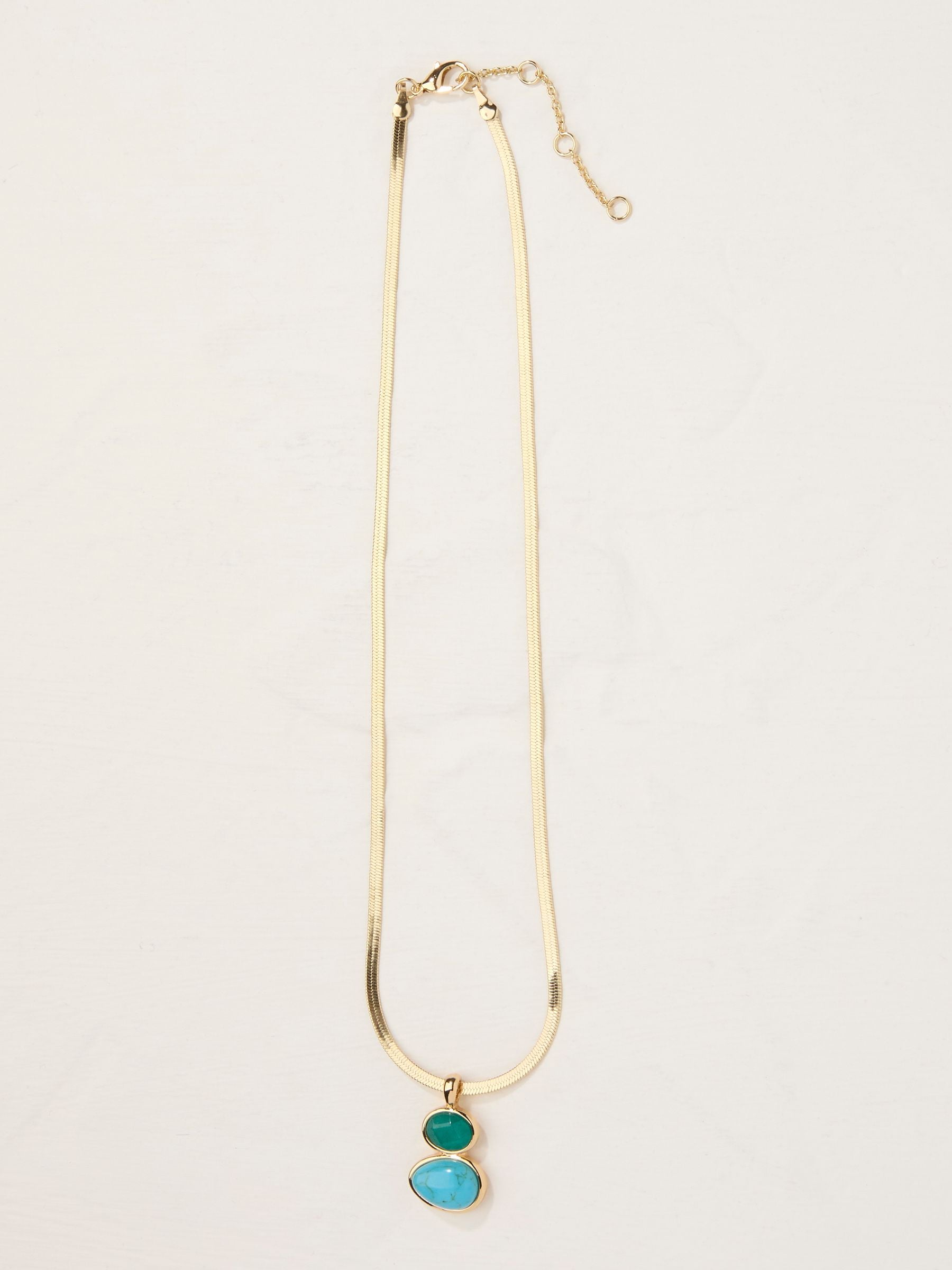 Gold Tone Double Stone Pendant Necklace