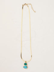 Gold Tone Double Stone Pendant Necklace