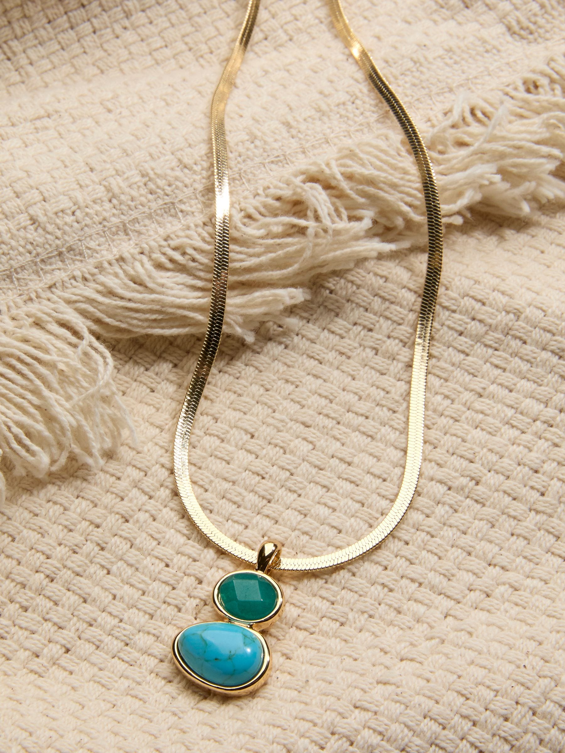 Gold Tone Double Stone Pendant Necklace