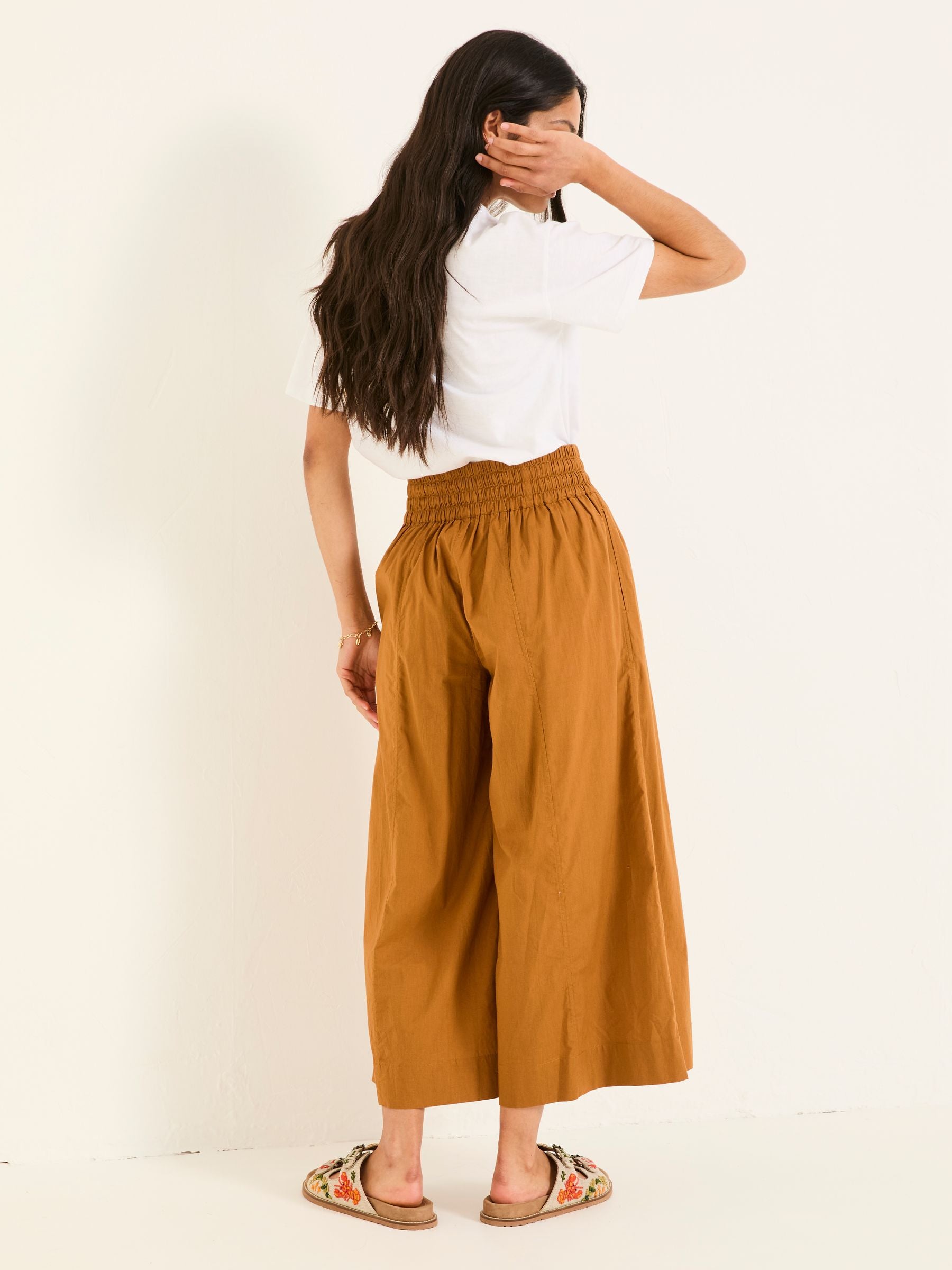 Aubrey Tan Brown Wide Leg Crop Trouser