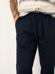 Navy Cotton Linen Straight Pull on Trousers