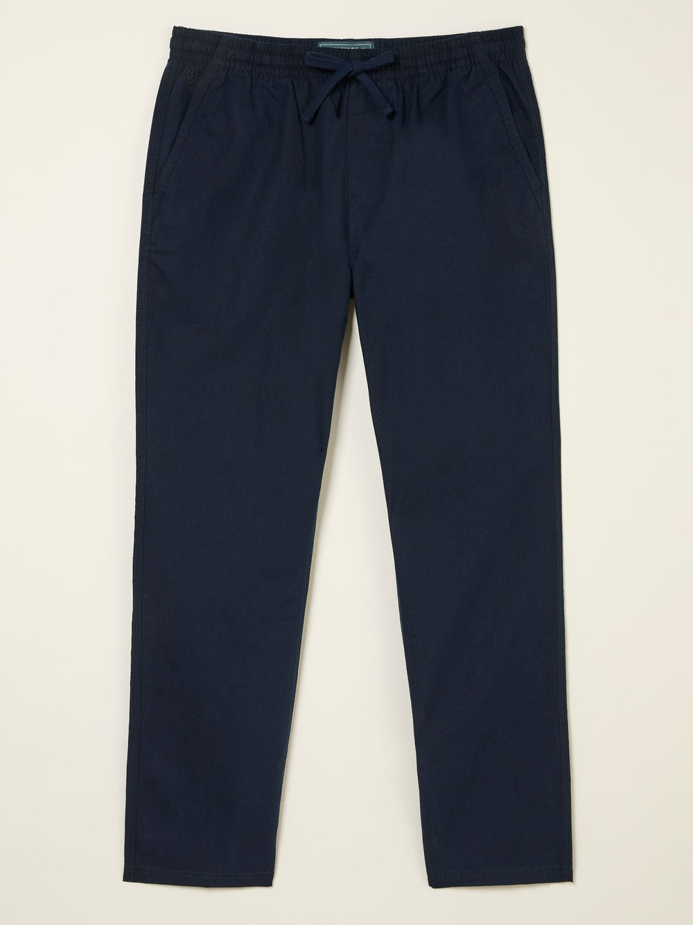 Navy Cotton Linen Straight Pull on Trousers