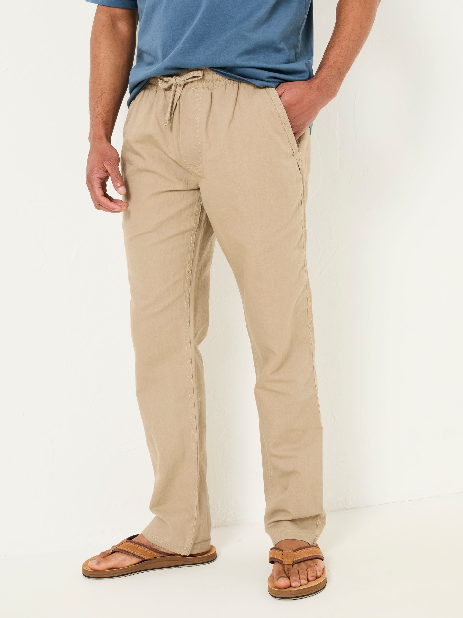 Natural Cotton Linen Straight Pull on Trousers