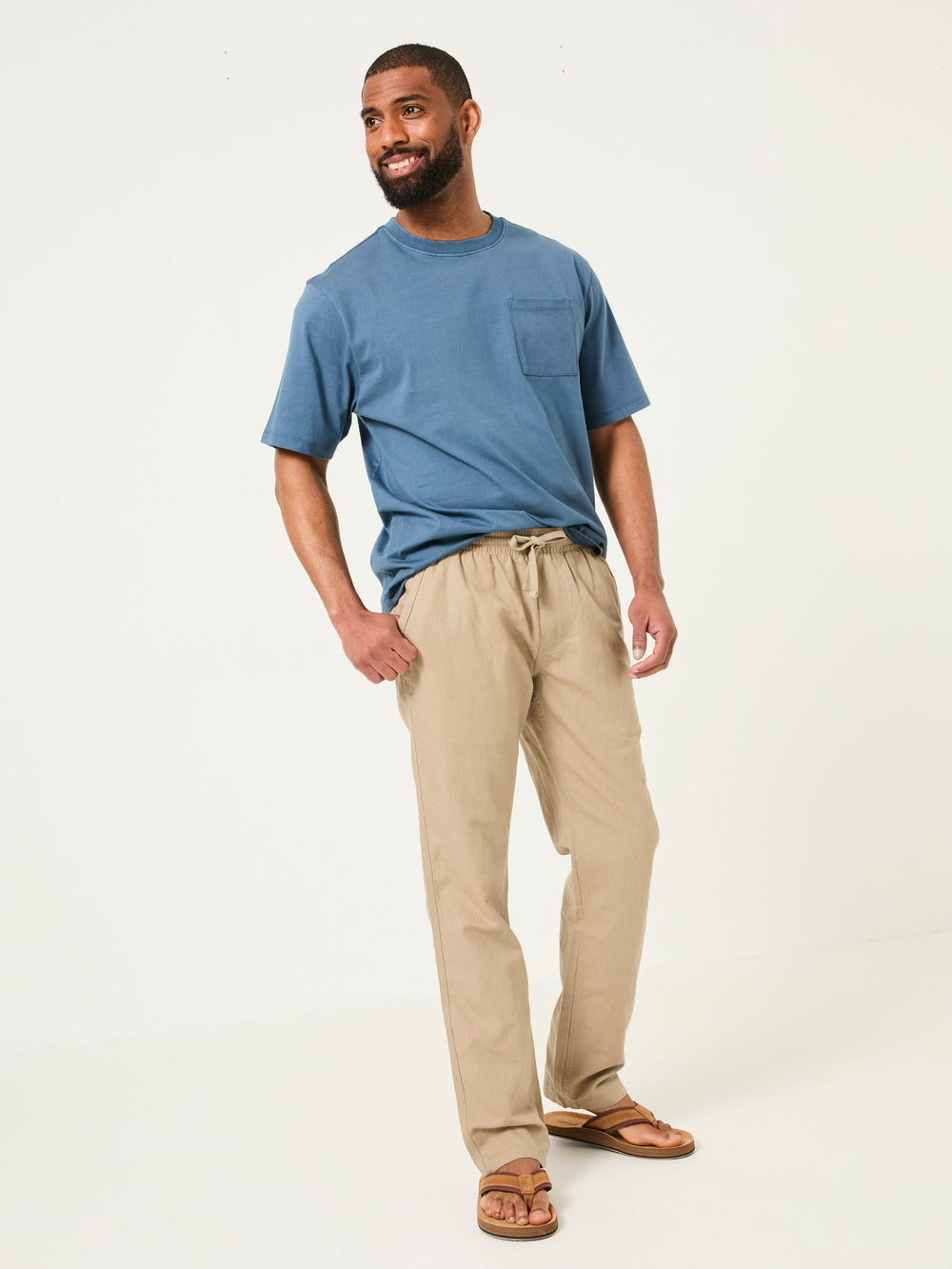 Natural Cotton Linen Straight Pull on Trousers