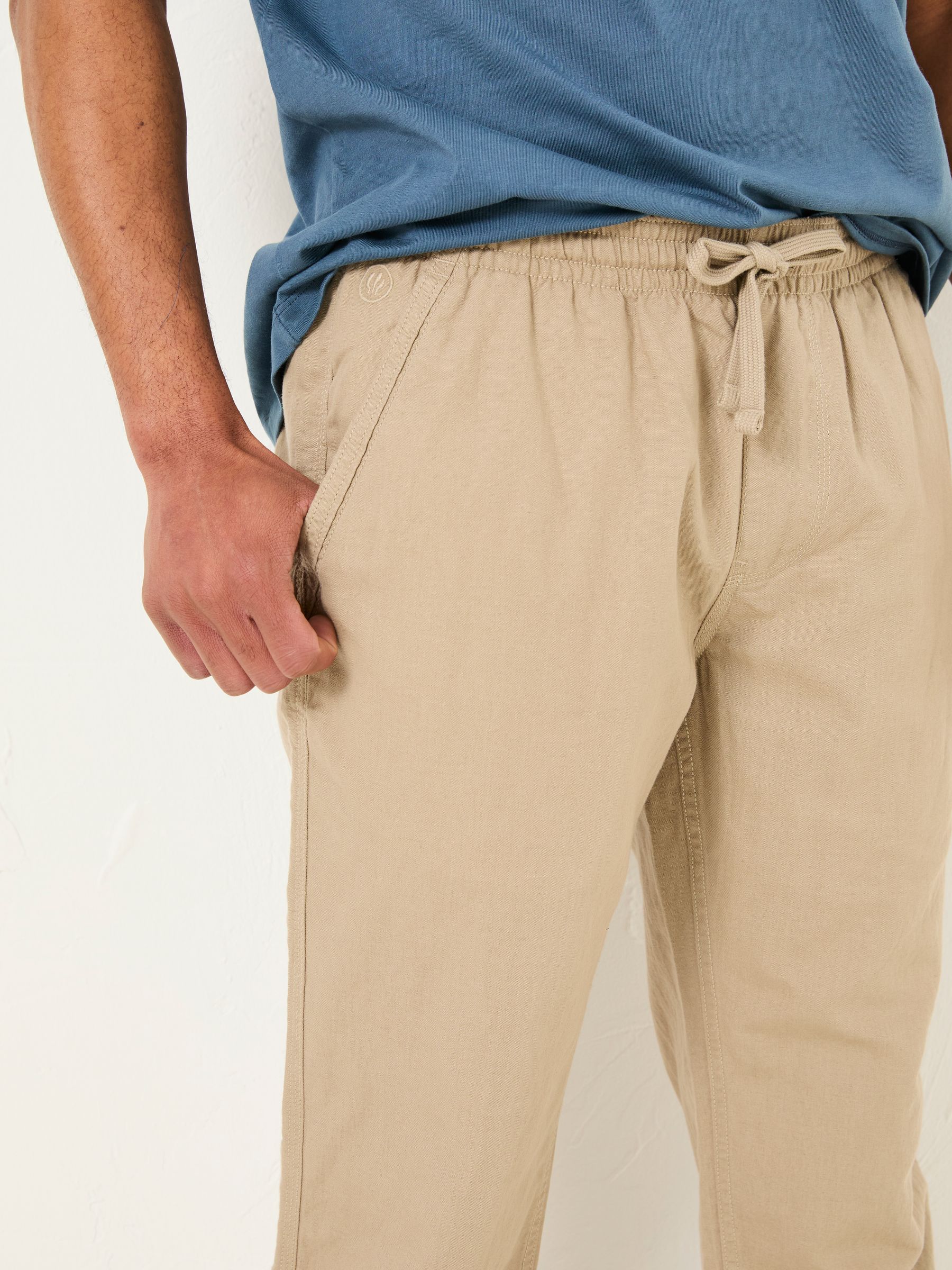 Natural Cotton Linen Straight Pull on Trousers