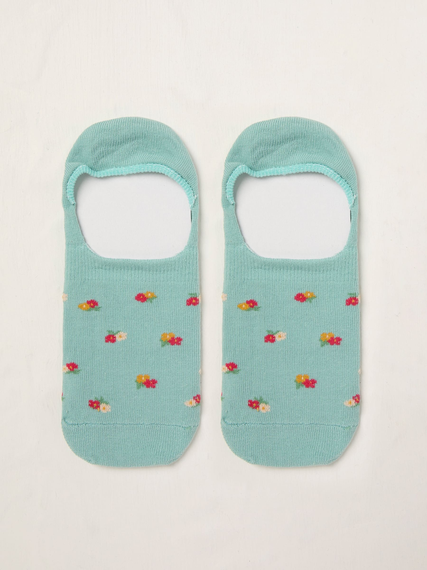 Green Floral Footsie Socks