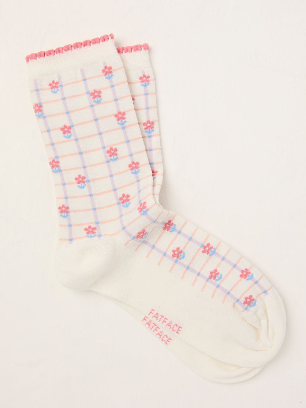 White Gingham Floral Socks