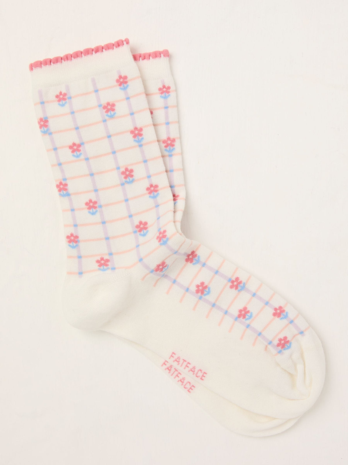 White Gingham Floral Socks