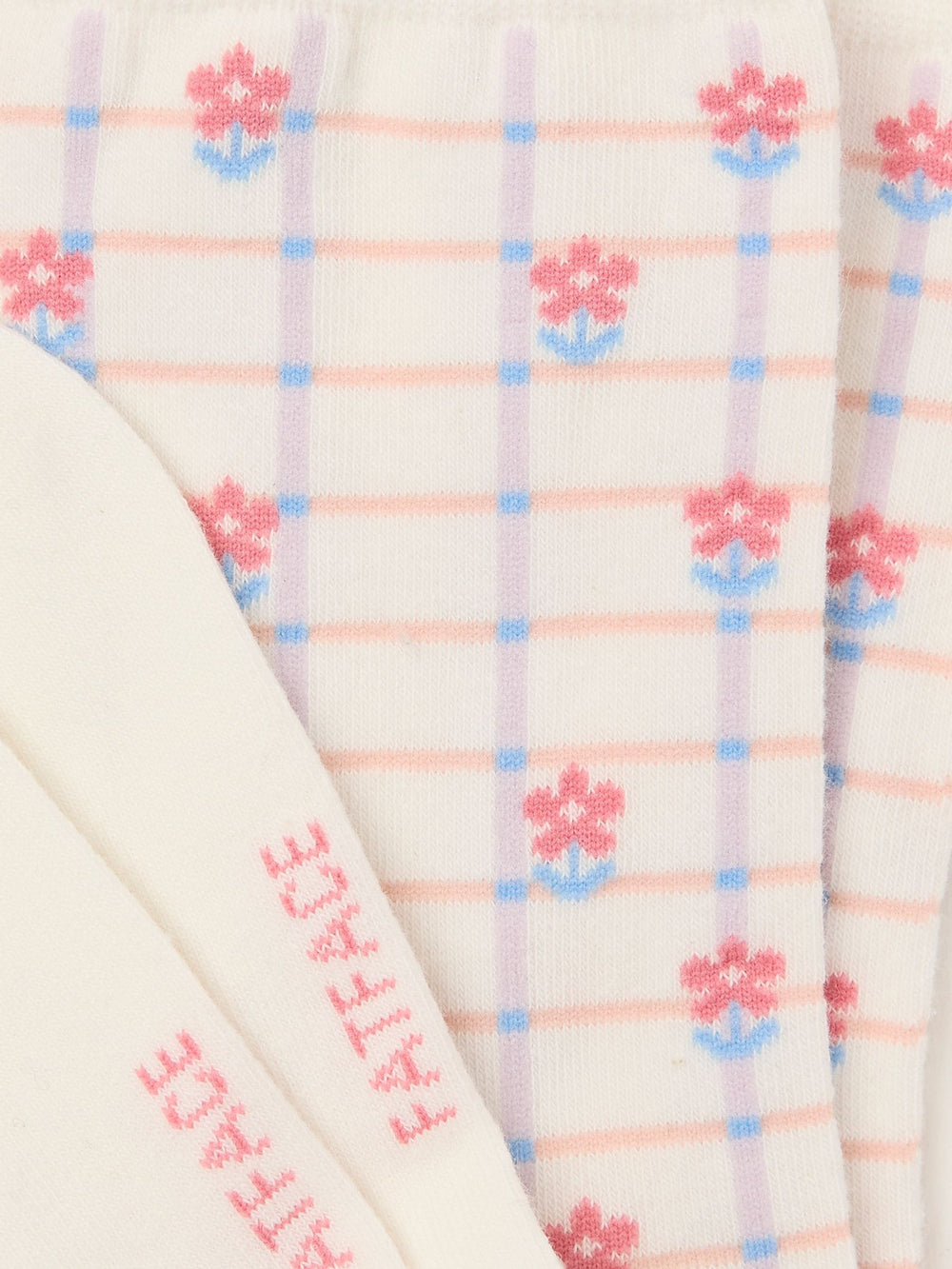 White Gingham Floral Socks
