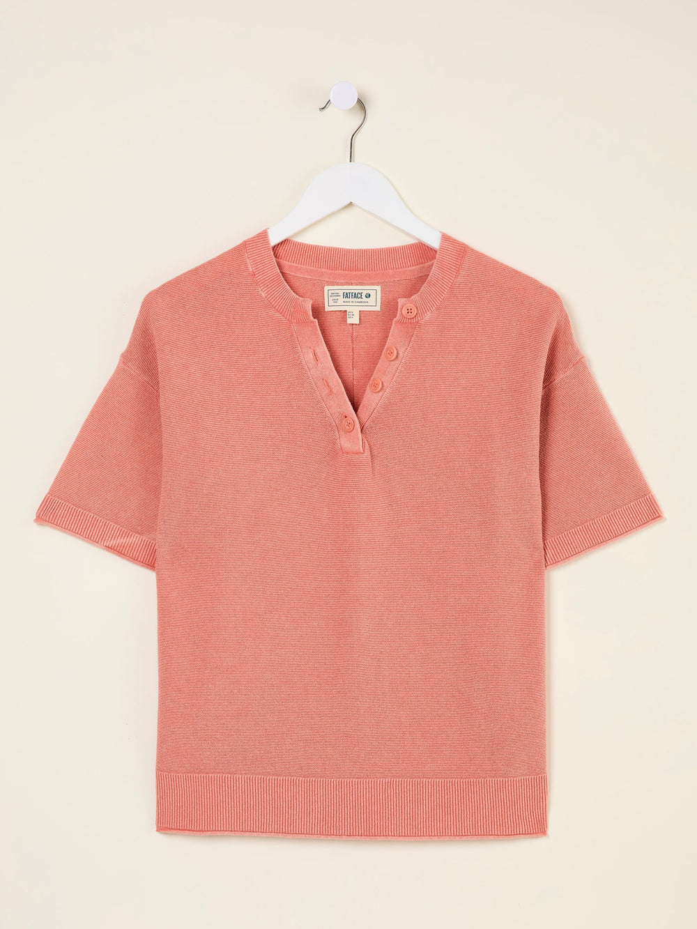 Fleur Rose Pink Laundered Knitted Henley Top