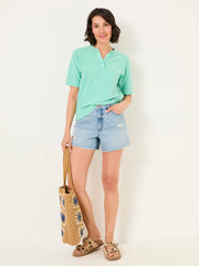 Fleur Light Teal Laundered Knitted Henley Top