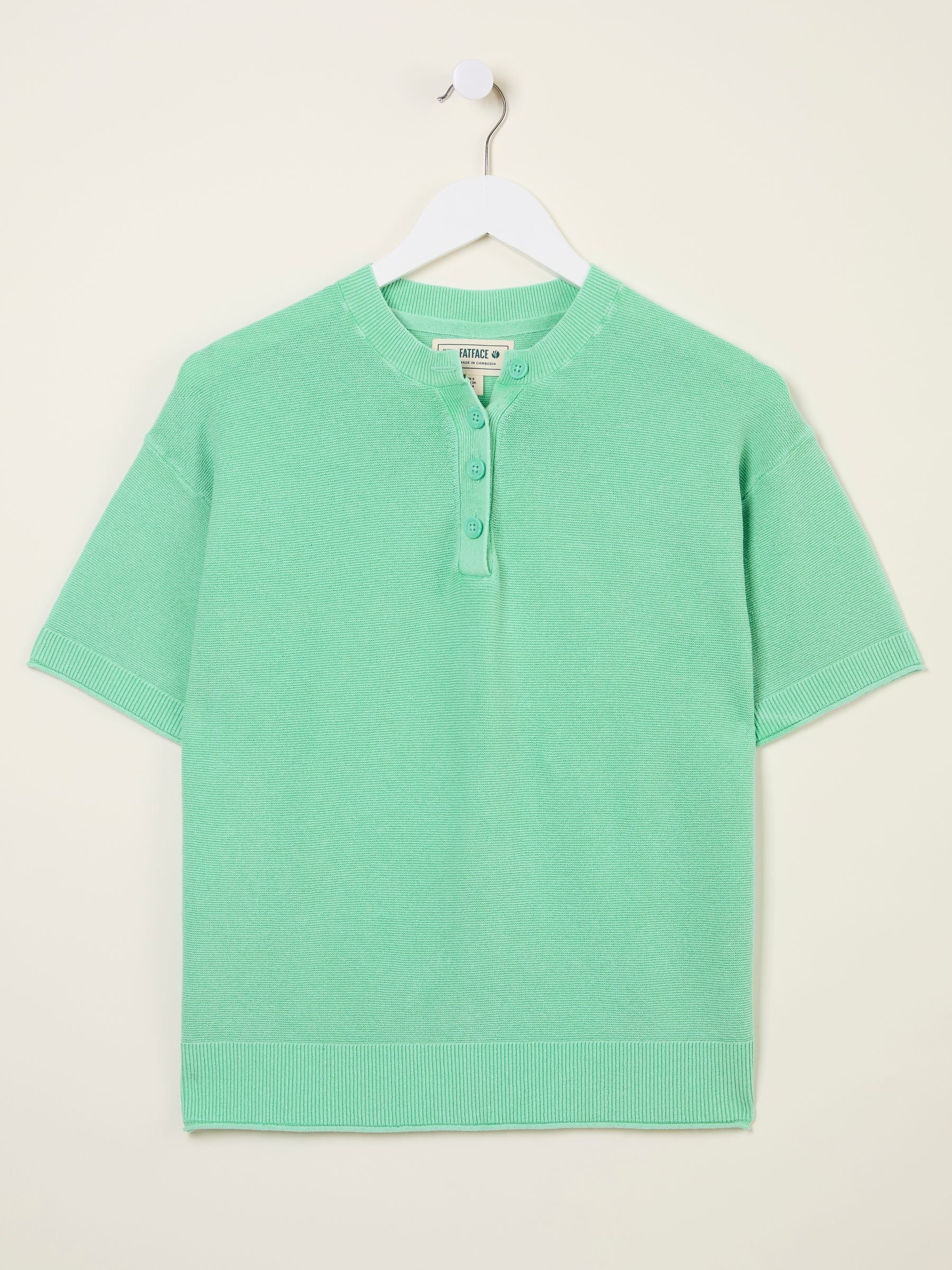 Fleur Light Teal Laundered Knitted Henley Top