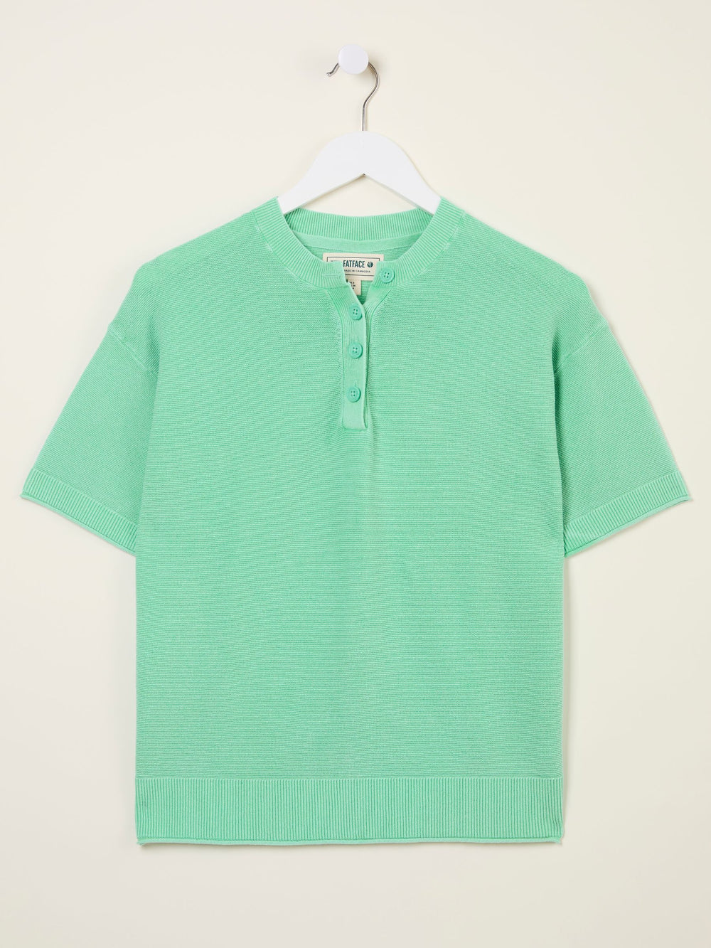 Fleur Light Teal Laundered Knitted Henley Top