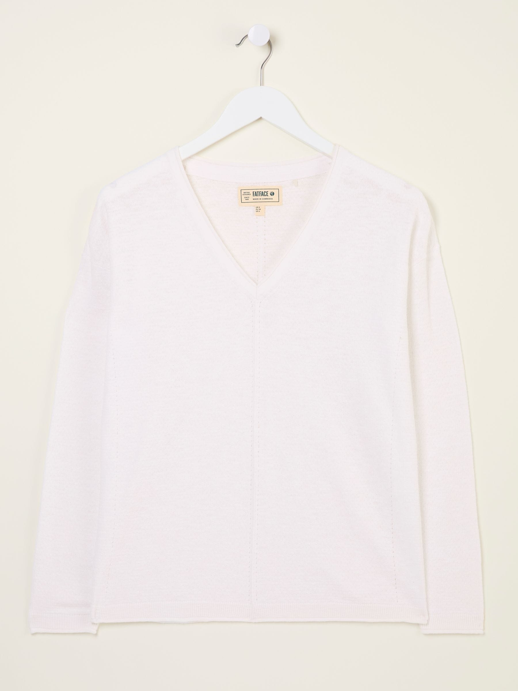 Iris White V-Neck Knitted Jumper