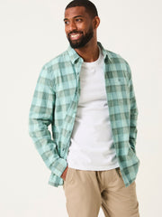 Brent Aqua Blue Long Sleeve Buffallo Overdye Check Shirt