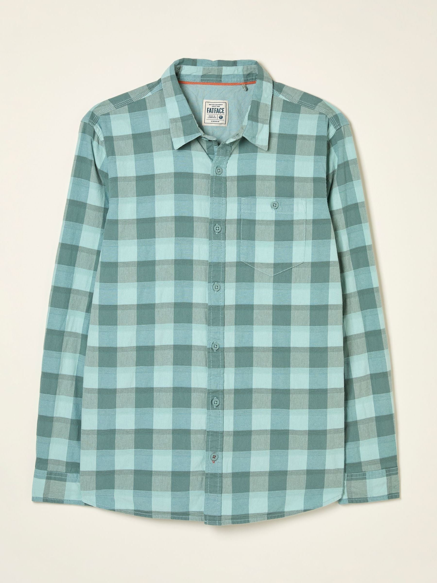 Brent Aqua Blue Long Sleeve Buffallo Overdye Check Shirt
