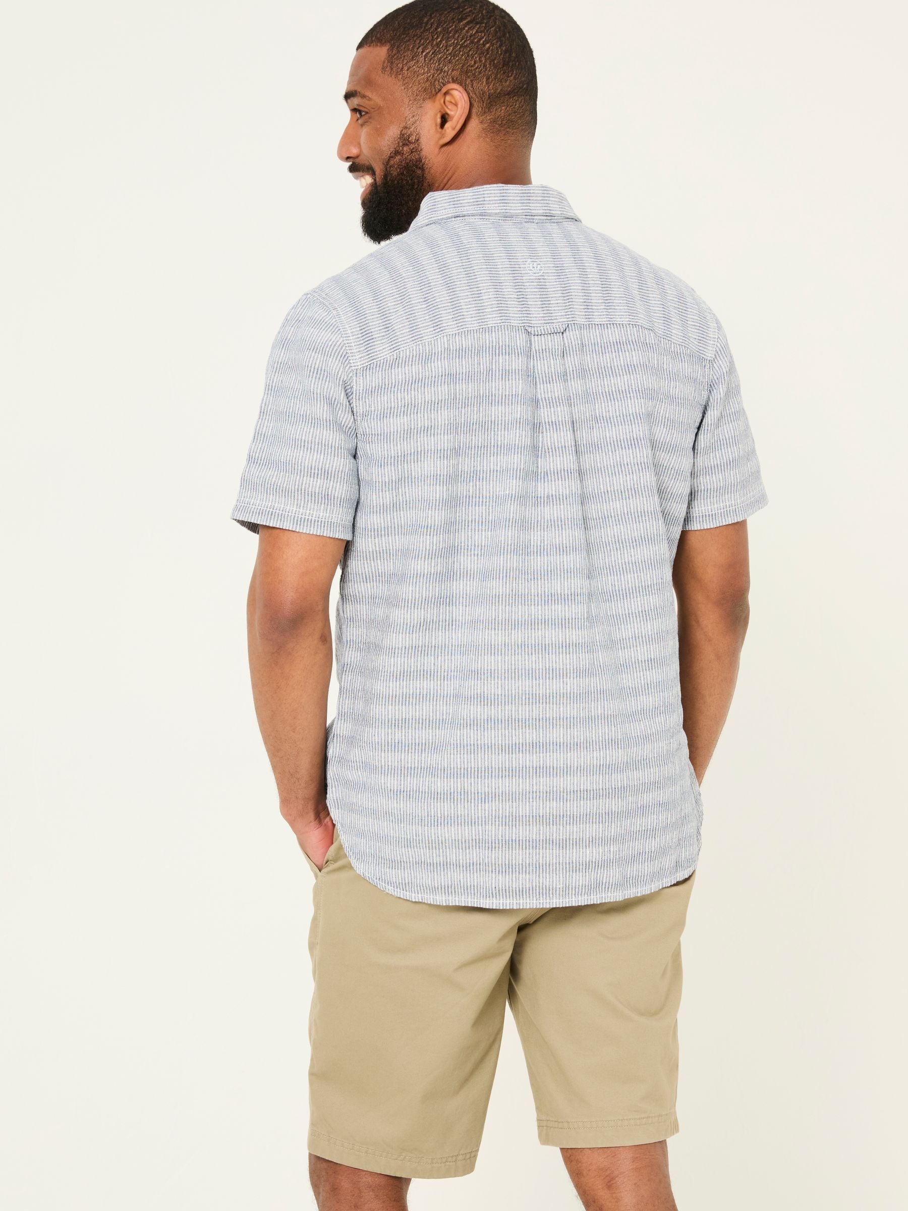 Blue Short Sleeve Semi Plain Textured Shirt