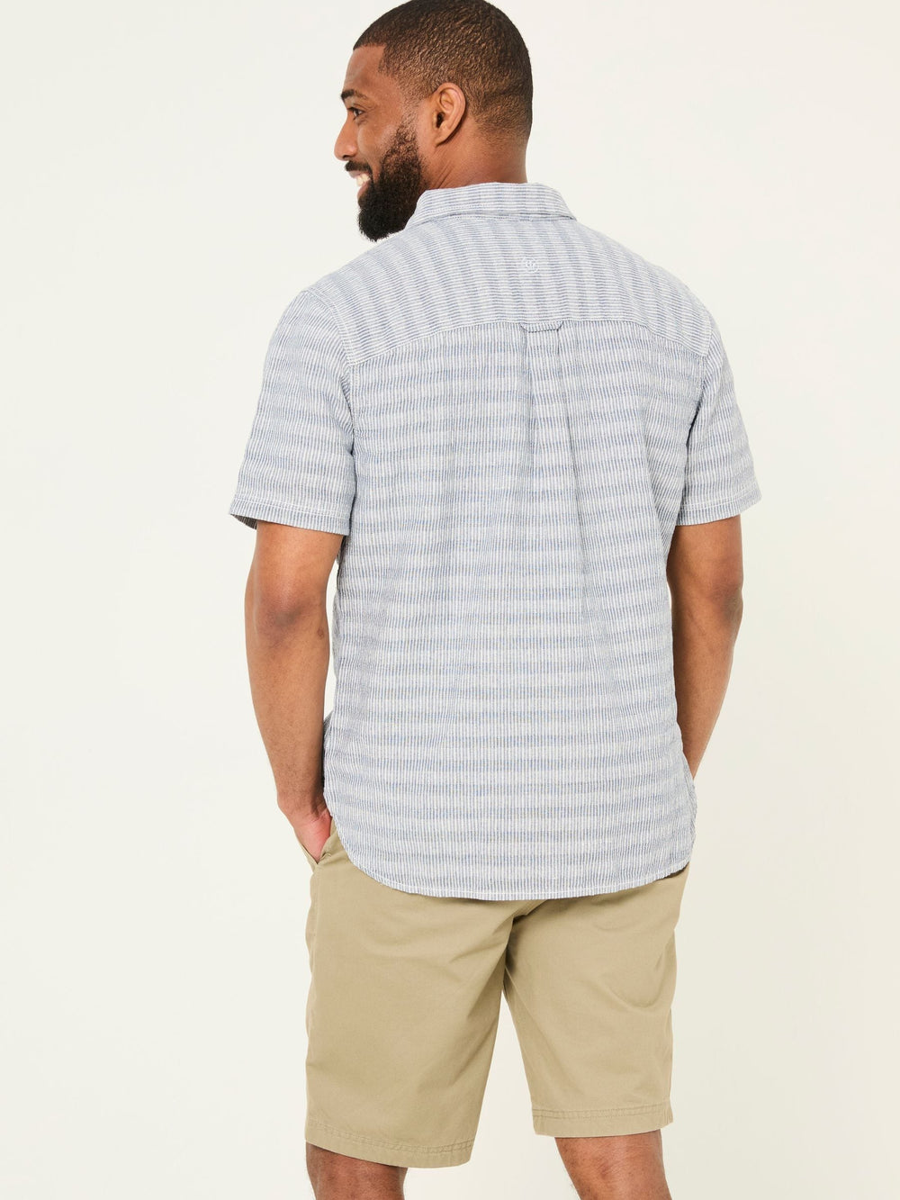 Blue Short Sleeve Semi Plain Textured Shirt