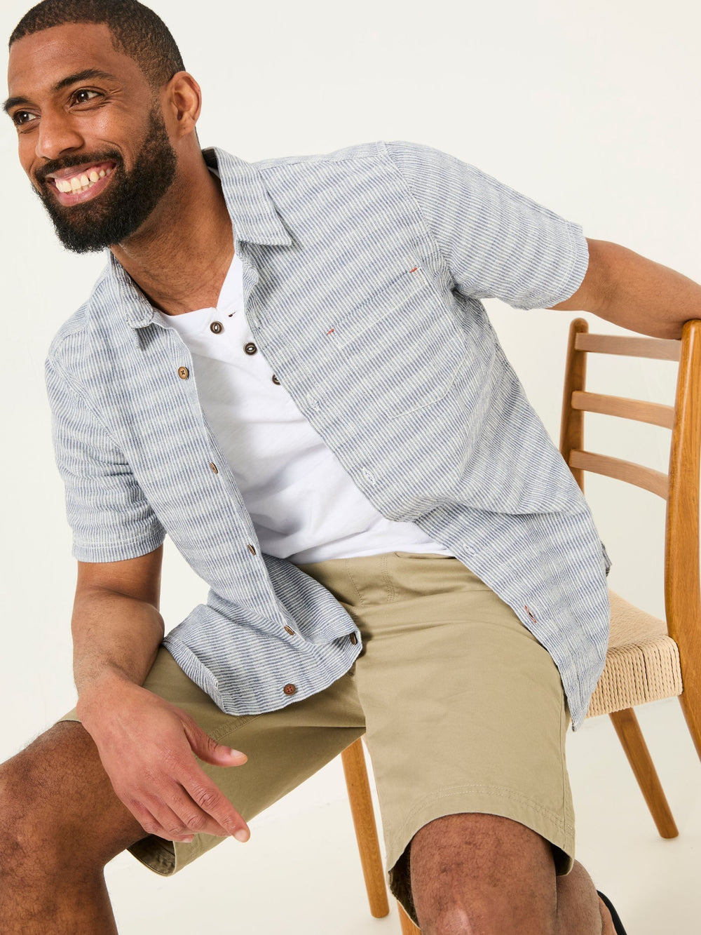 Blue Short Sleeve Semi Plain Textured Shirt