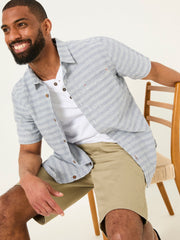 Blue Short Sleeve Semi Plain Textured Shirt