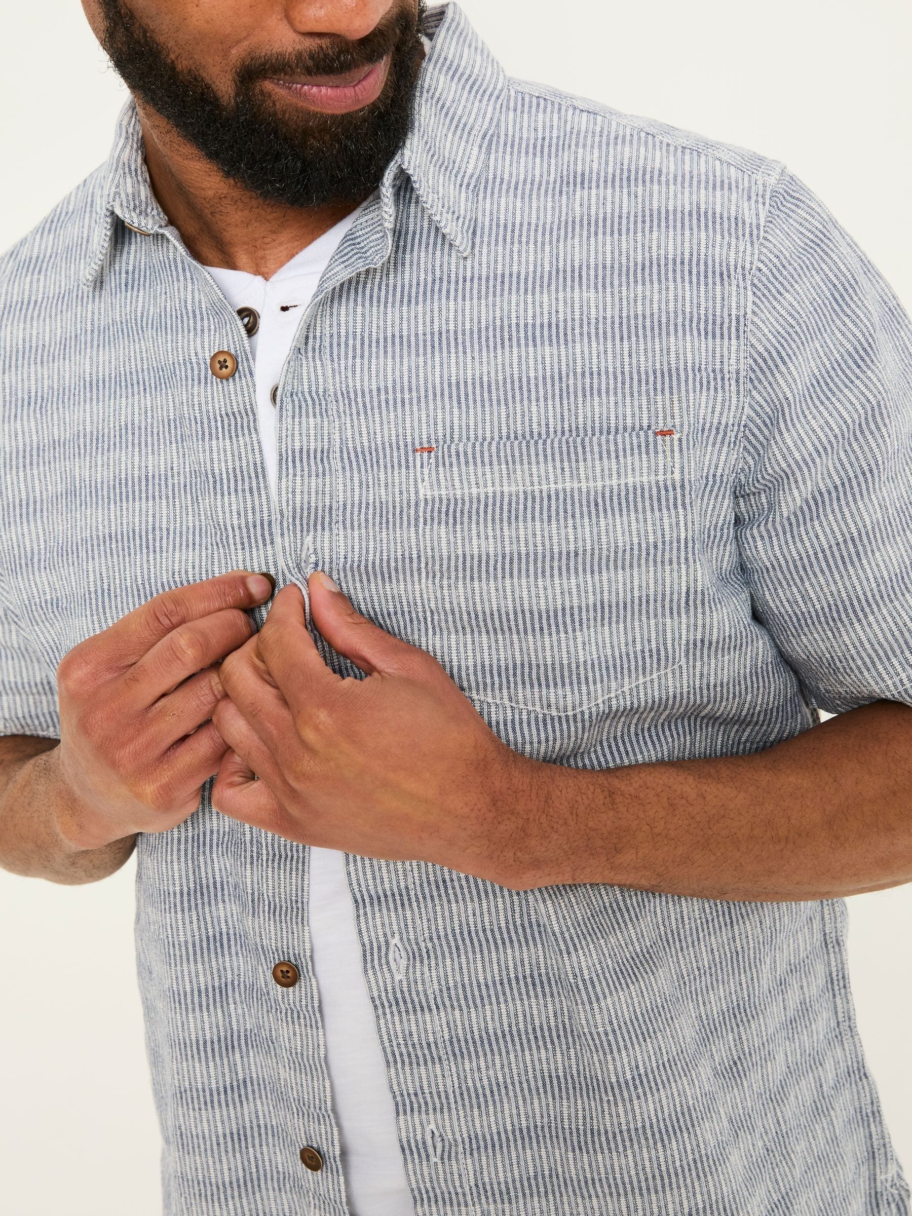 Blue Short Sleeve Semi Plain Textured Shirt