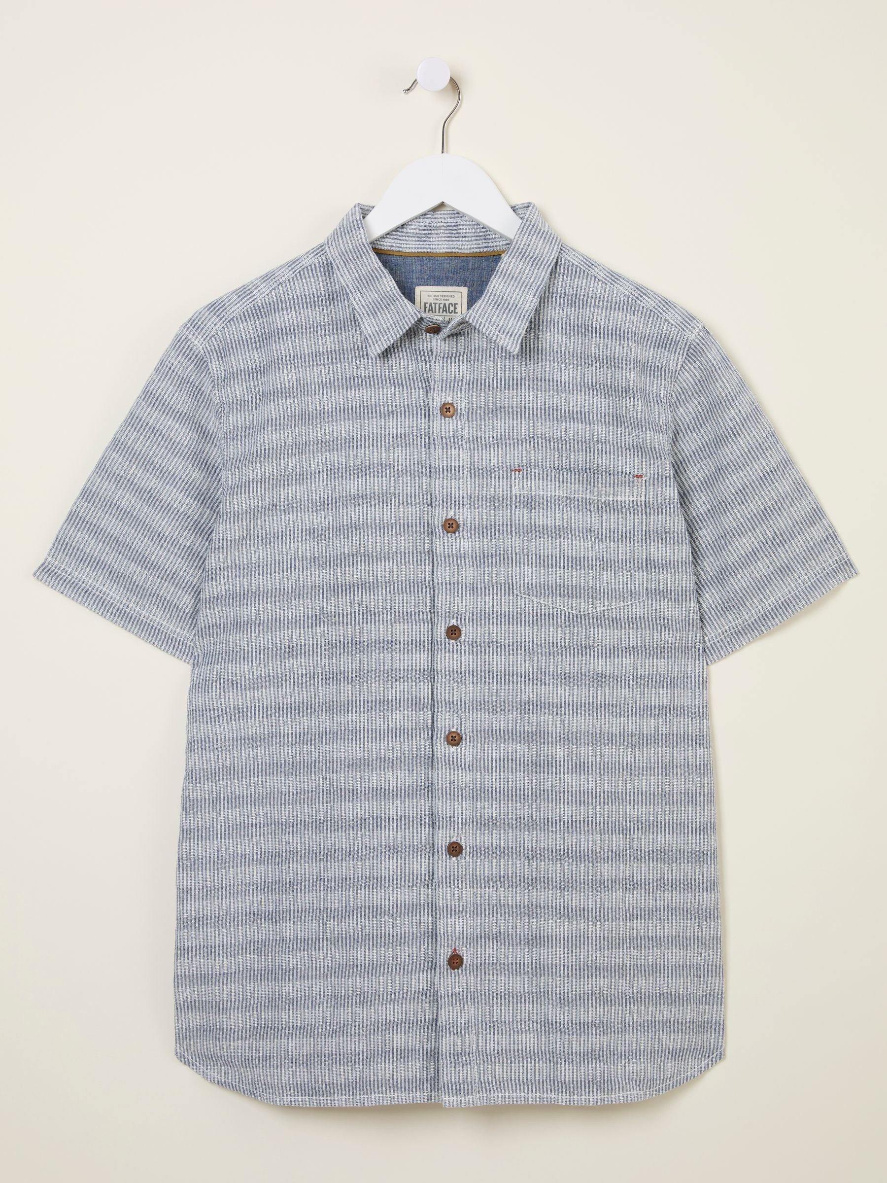 Blue Short Sleeve Semi Plain Textured Shirt
