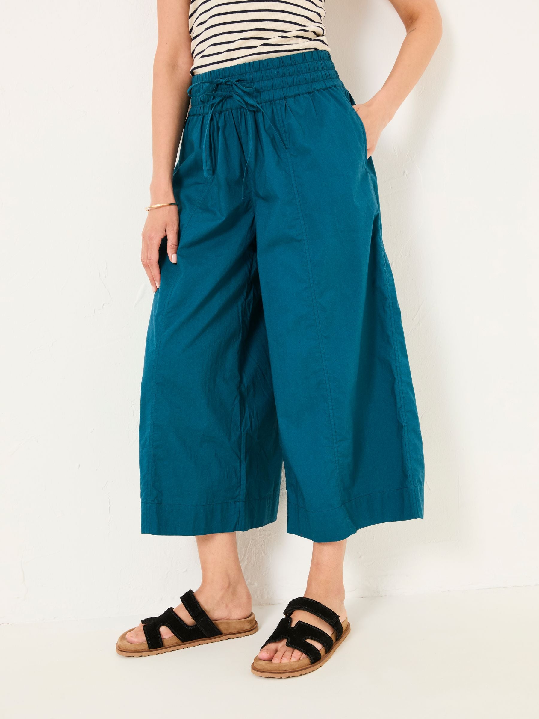 Aubrey Teal Blue Wide Leg Crop Trouser