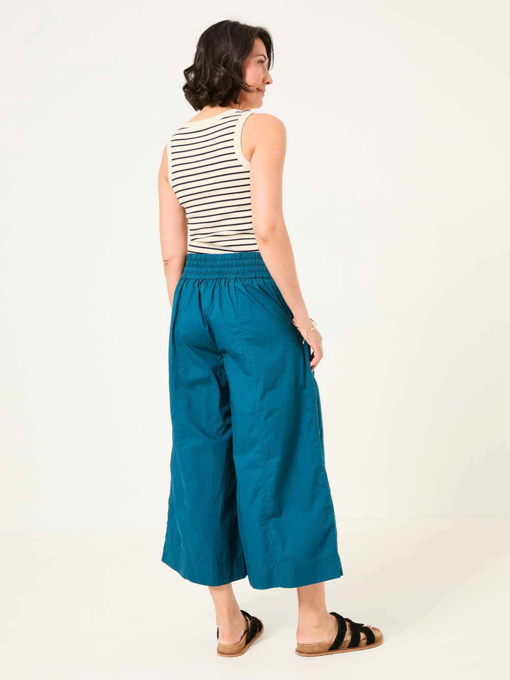 Aubrey Teal Blue Wide Leg Crop Trouser