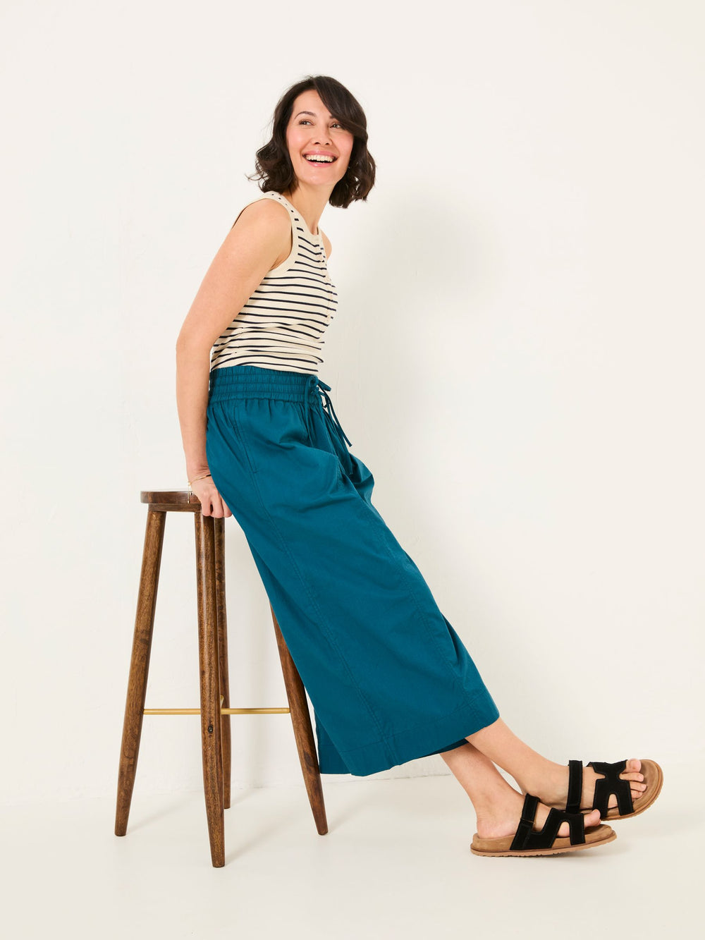 Aubrey Teal Blue Wide Leg Crop Trouser