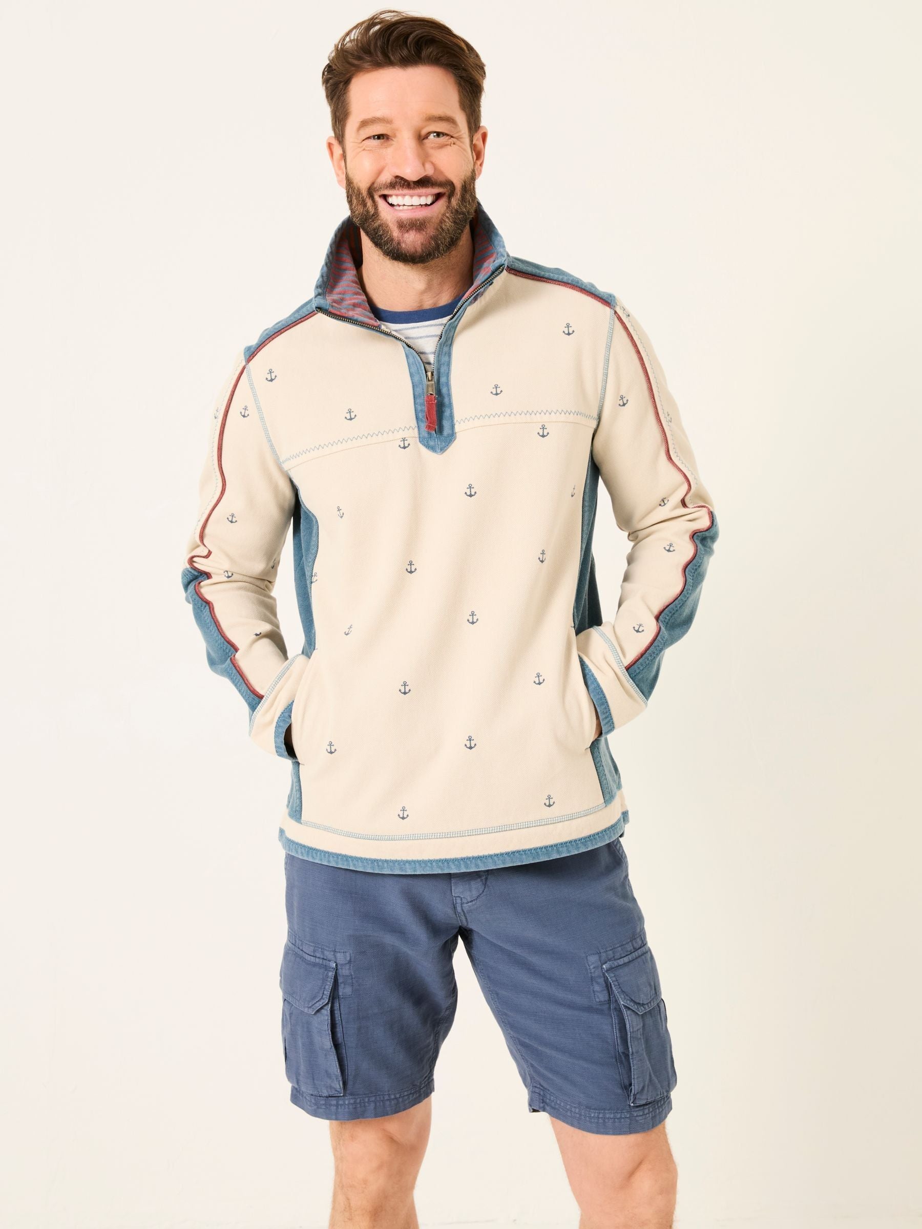 Natural 100% Cotton Airlie Panel Quarter Zip Sweat Top