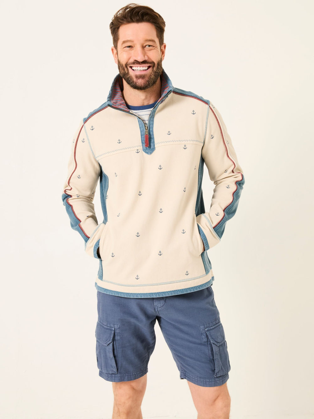 Natural 100% Cotton Airlie Panel Quarter Zip Sweat Top