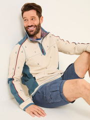 Natural 100% Cotton Airlie Panel Quarter Zip Sweat Top